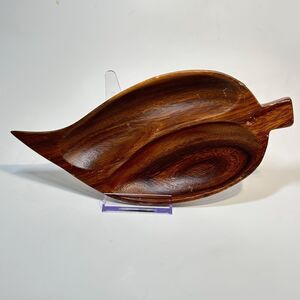 Vintage Monkey Pod Wood Leaf Bowl, 2-Compartment , -  Philippines  9" x 4 1/4”